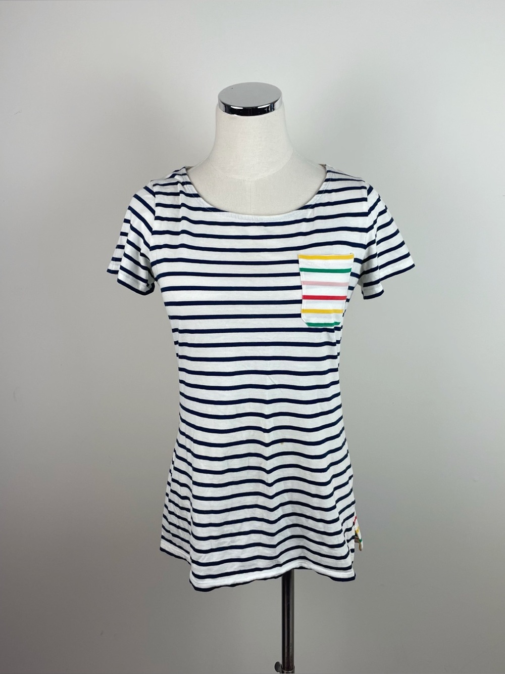 Boden Black White Green Pink Red Stripe Short Sleeve Tee Shirt Top Women Size 4